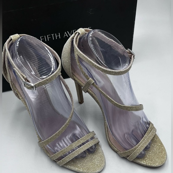 Saks Fifth Avenue Gold and Ankle Strap Stiletto Heels Size 8.5 M - Picture 8 of 16
